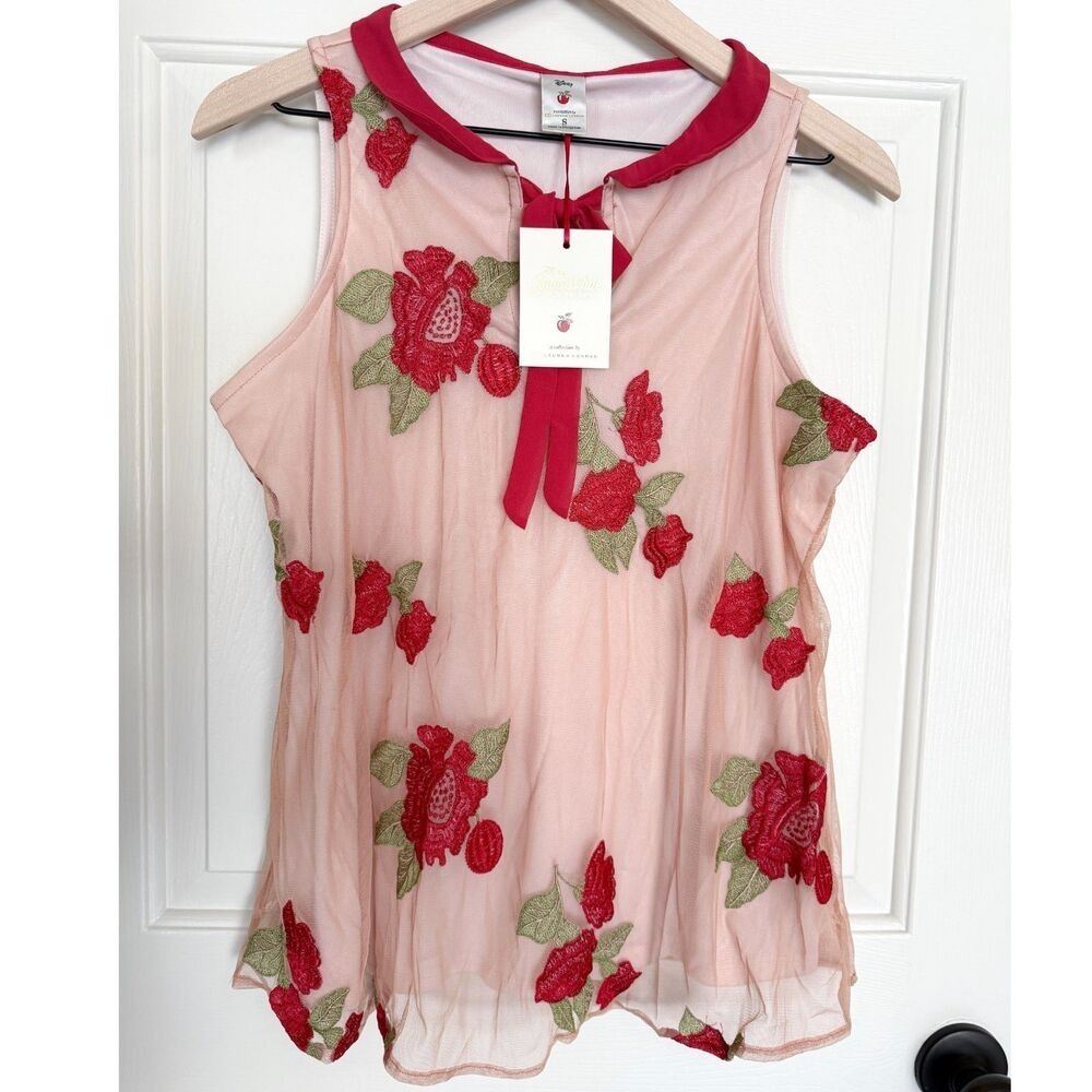 NWT Disney Snow White LC Lauren Conrad Lined Embroidered Sleeveless Top Red S